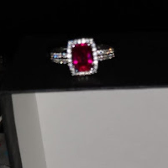 Jewelry - DESIGNER FUCHSIA/CLEAR HALO CZ .925 STERLING SILVER RING SZ 7